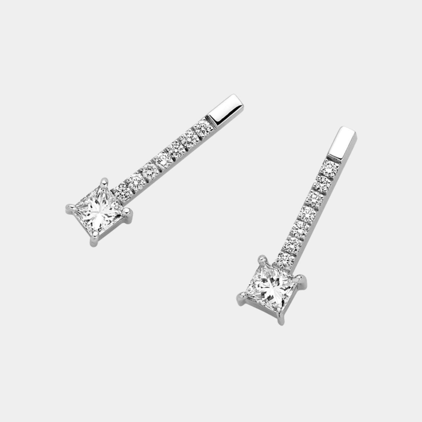 diamond double uneven bar stud earrings