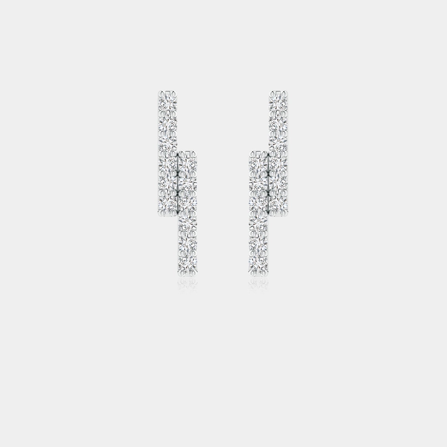 diamond double uneven bar stud earrings